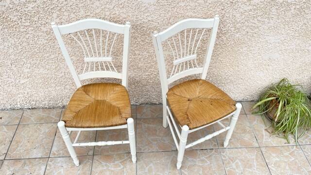 Pair of Vintage WHITE Straw CHAIRS