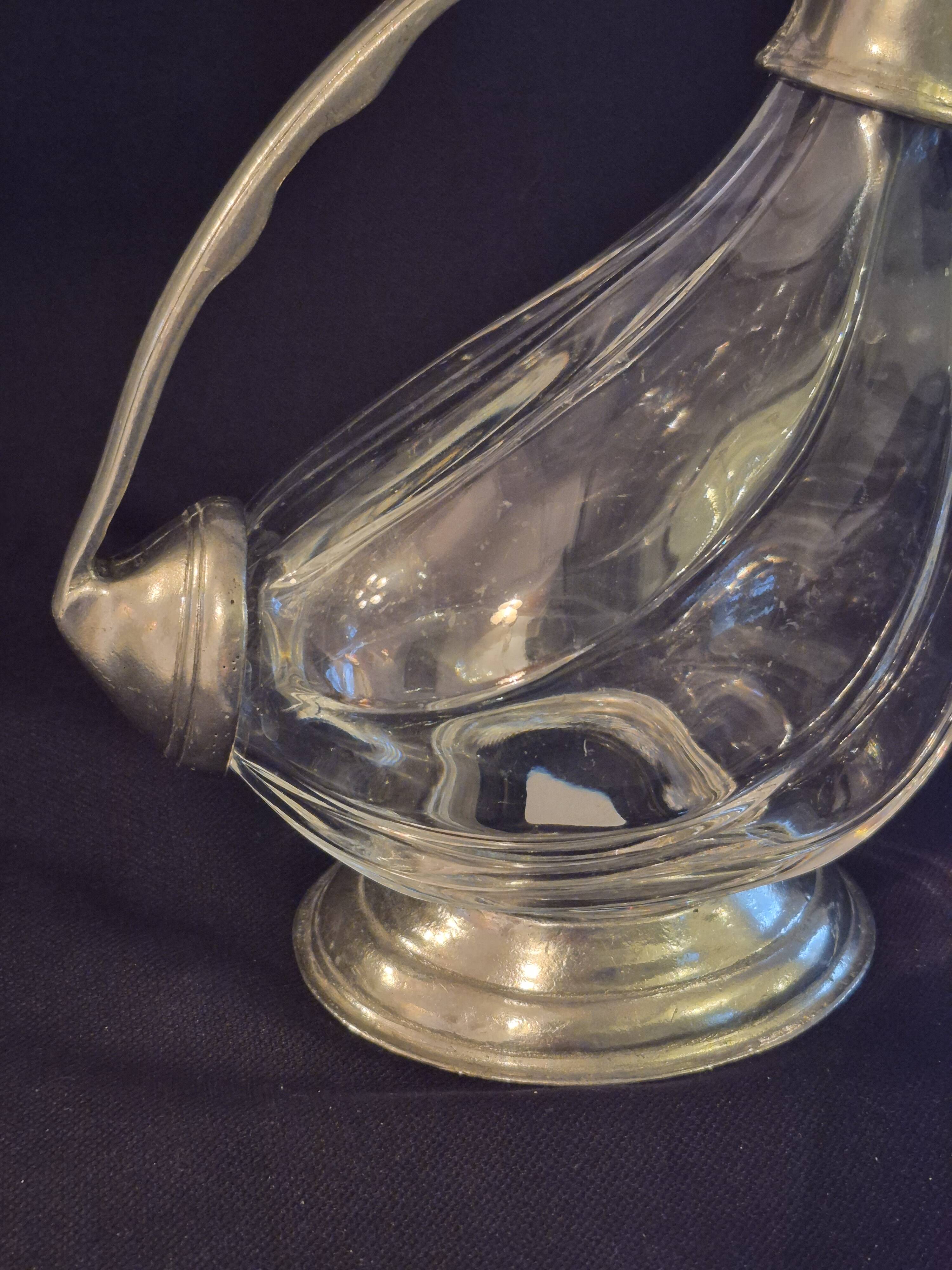 Wine carafe, duck design, glass and metal A553