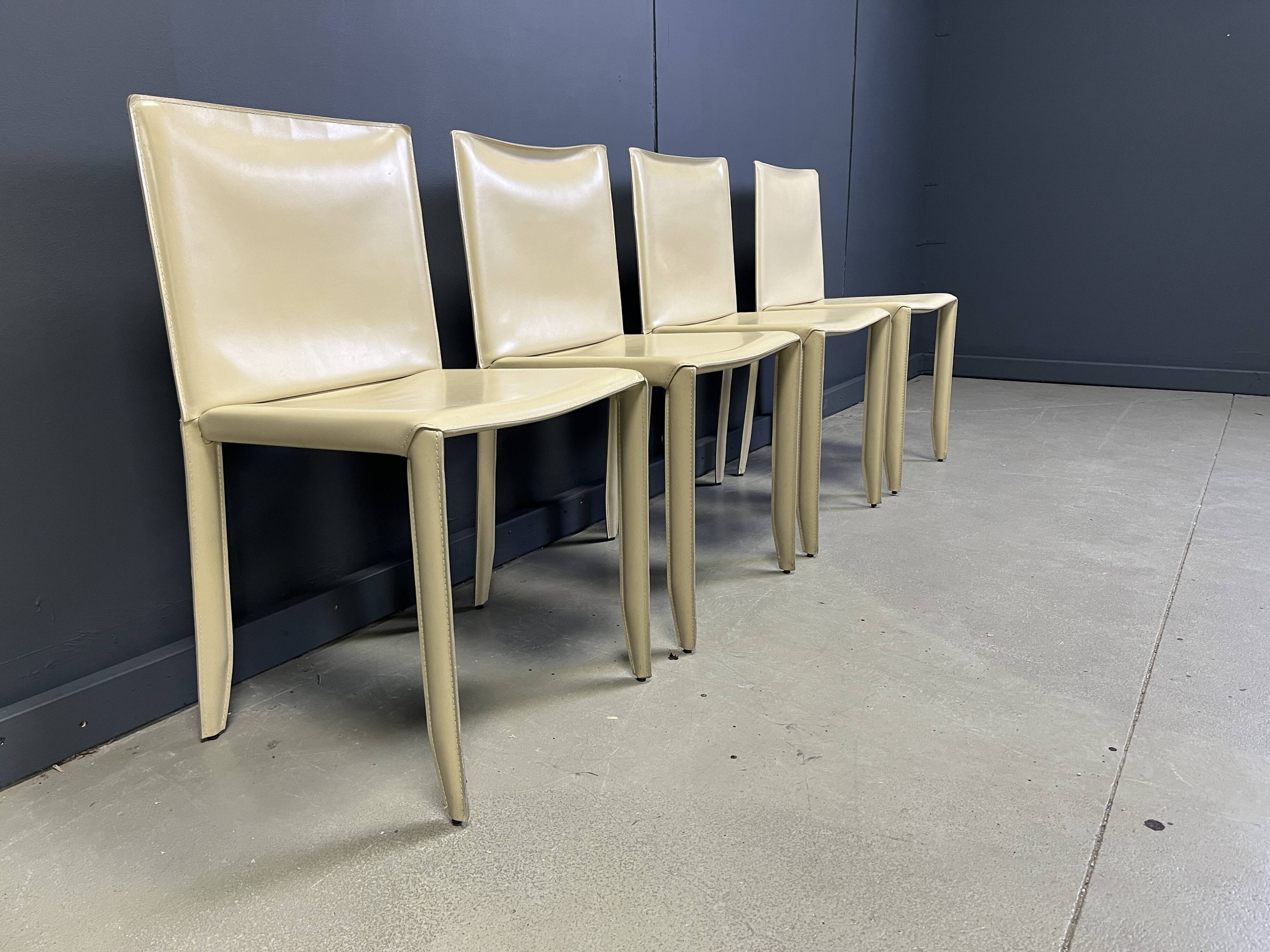 Beige leather dining chairs by Cattelan Italy, set of 4 - 1980s
