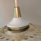 Globe pendant lamp in bubbled amber glass / vintage 60s-70s