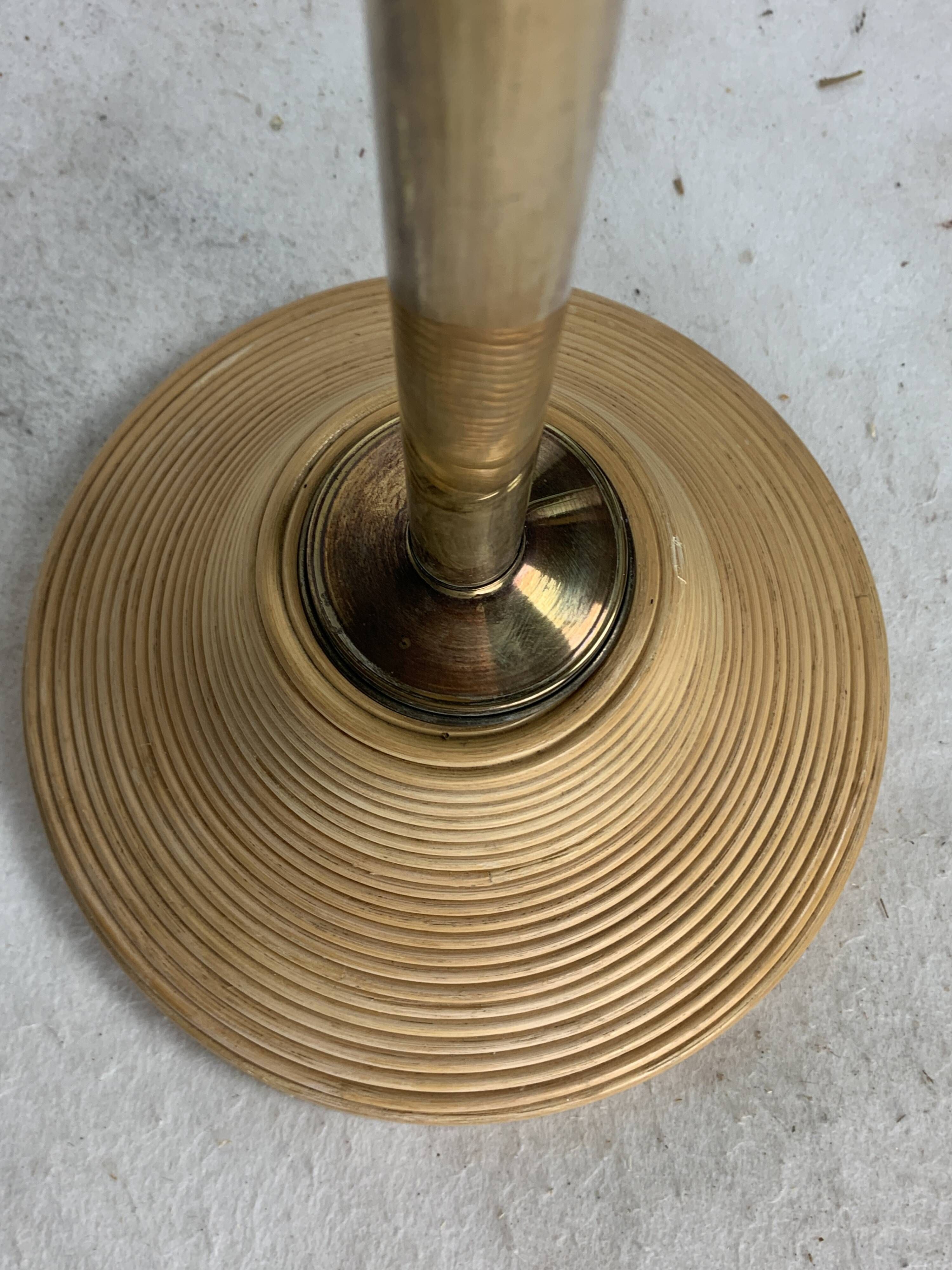 Italian adjustable floor lamp in pencil reed bamboo rattan and brass, 1970s