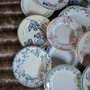 20 mismatched antique flat plates in ironstone