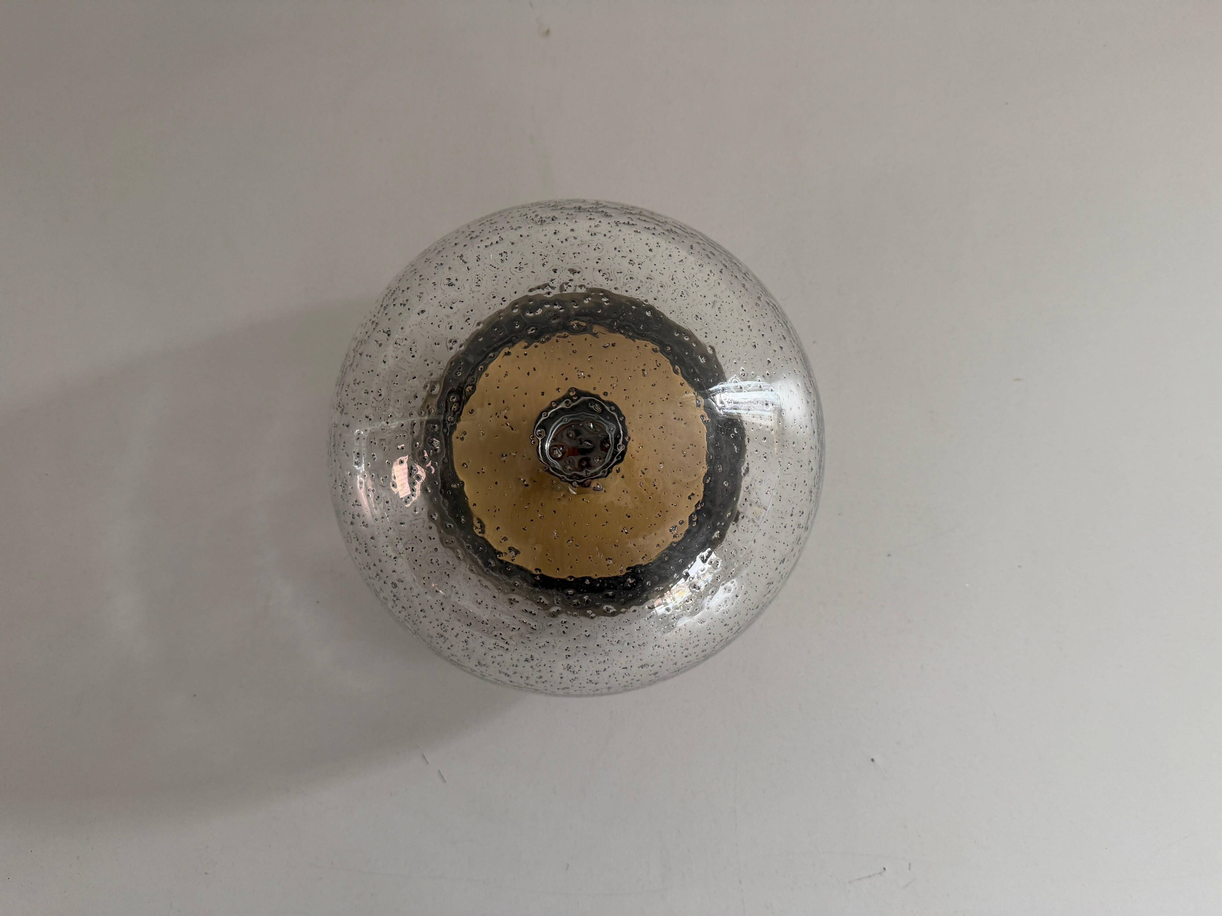 Flush glass shade with bubble texture and brass base by Hillebrand, 1960s, Germany.