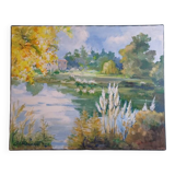 Tableau ancien représentant un paysage de campagne - signé