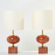 Pair of lamps in red travertine and brass 1970