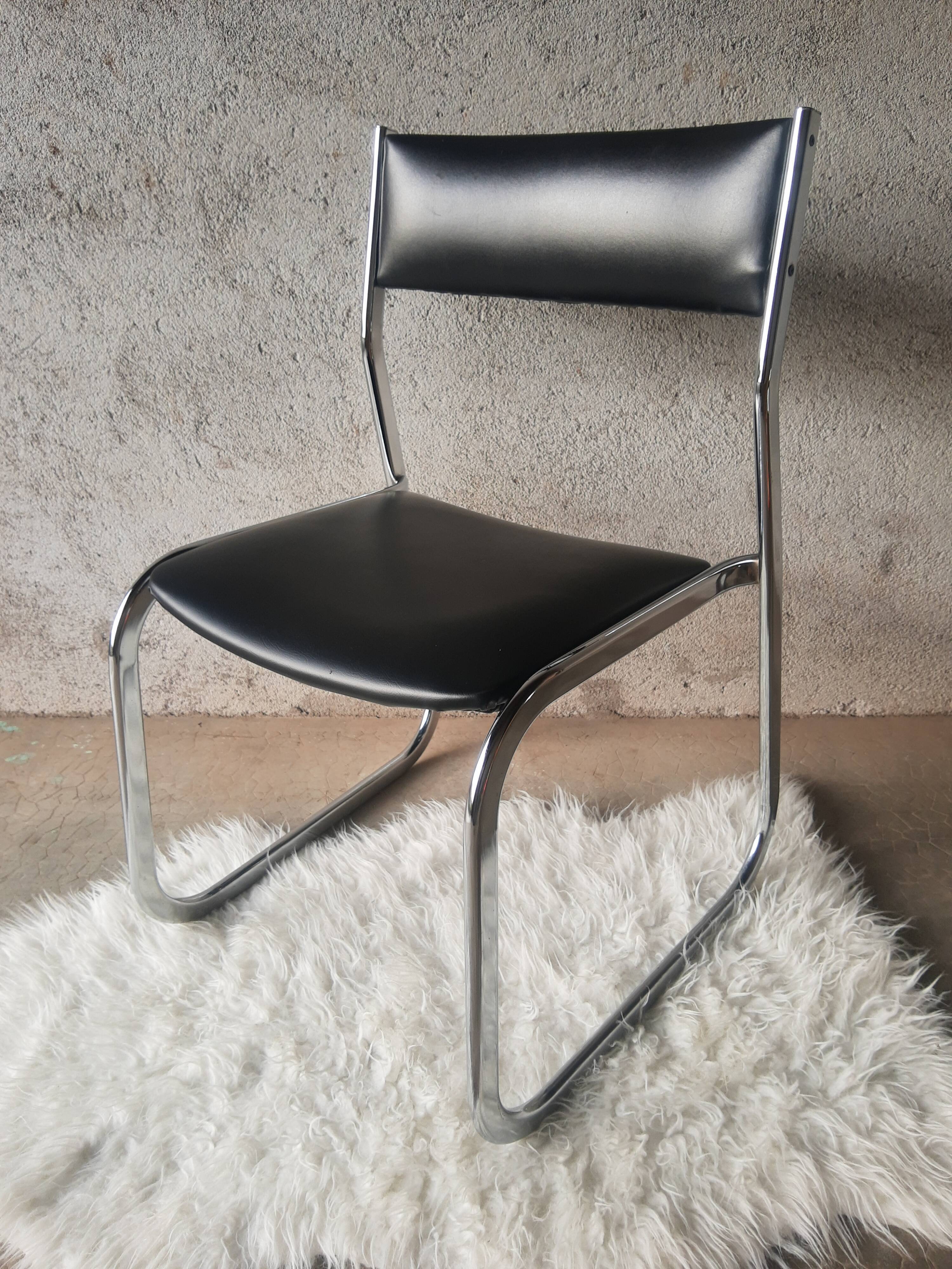 Vintage 70s black skai sled chair