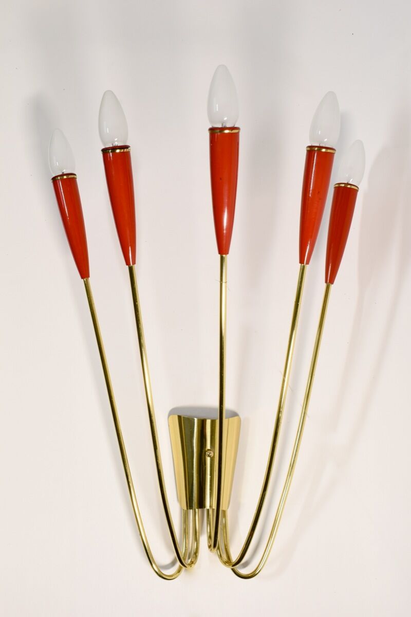 Wall lamp, 1960 brass and red