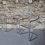 Lot de 4 Chaises à Bras, En Métal Chromé – 1970
