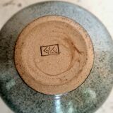Grey brown round handmade vintage vase with leaf design