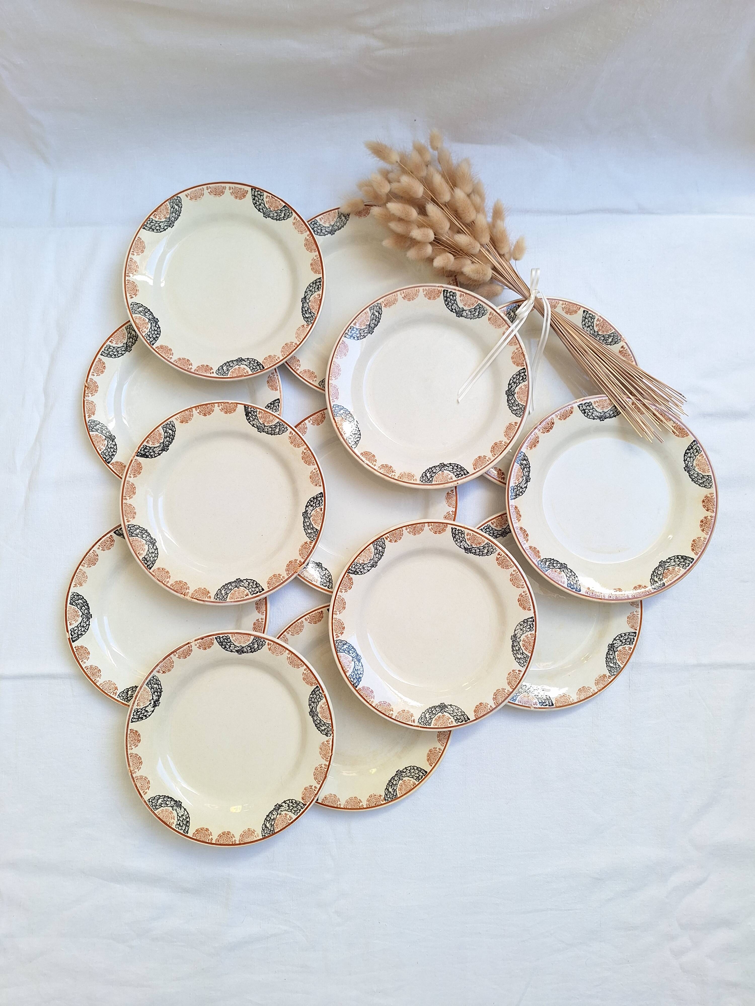 HBCM Pauline pattern dinner plates in orange and black