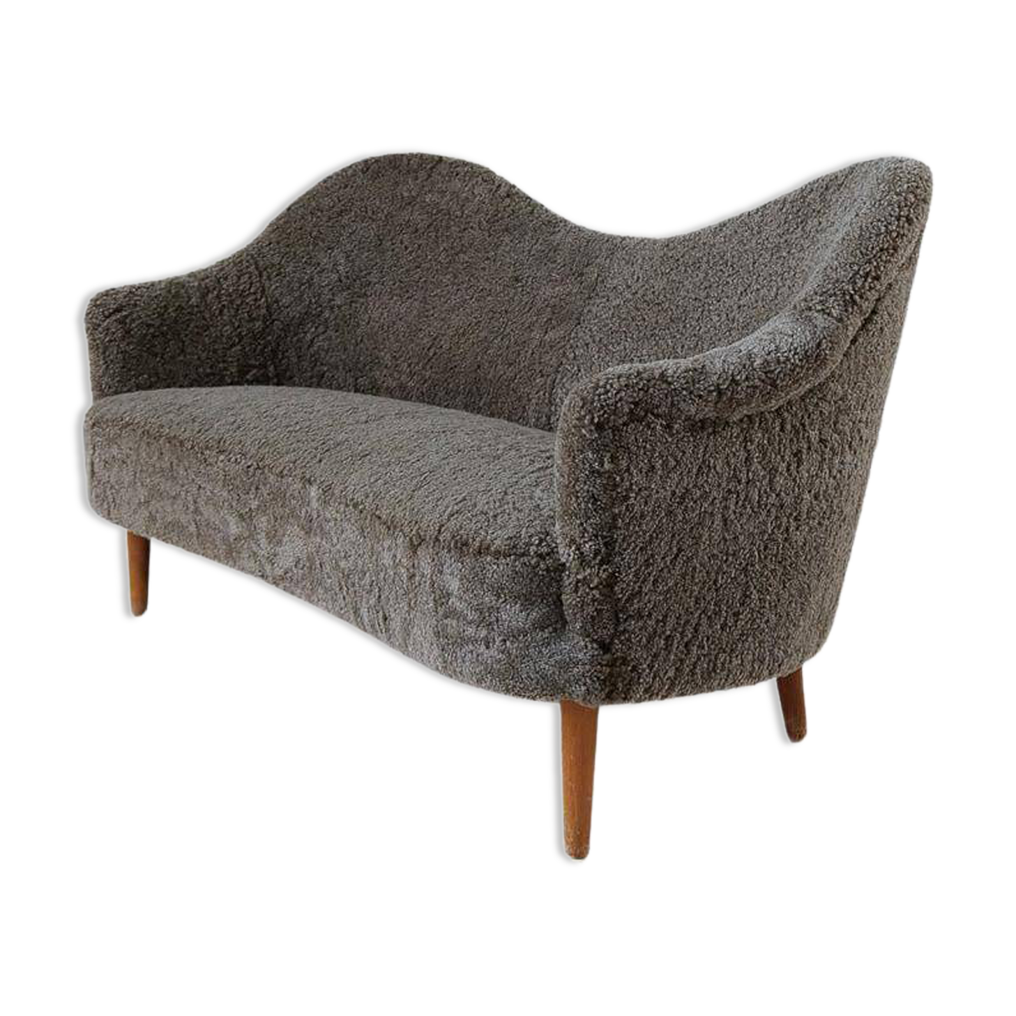 Mid-century modern canapé in sheepskin / shearling model 'Samspel' by Carl Malmsten, 1956