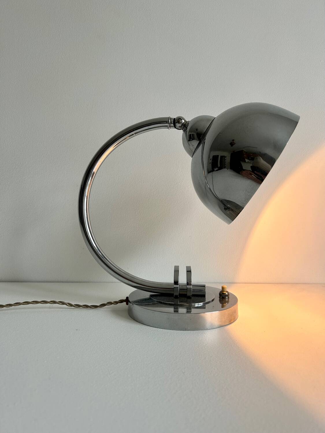 Vintage table lamp, modernist chrome metal, France 1930