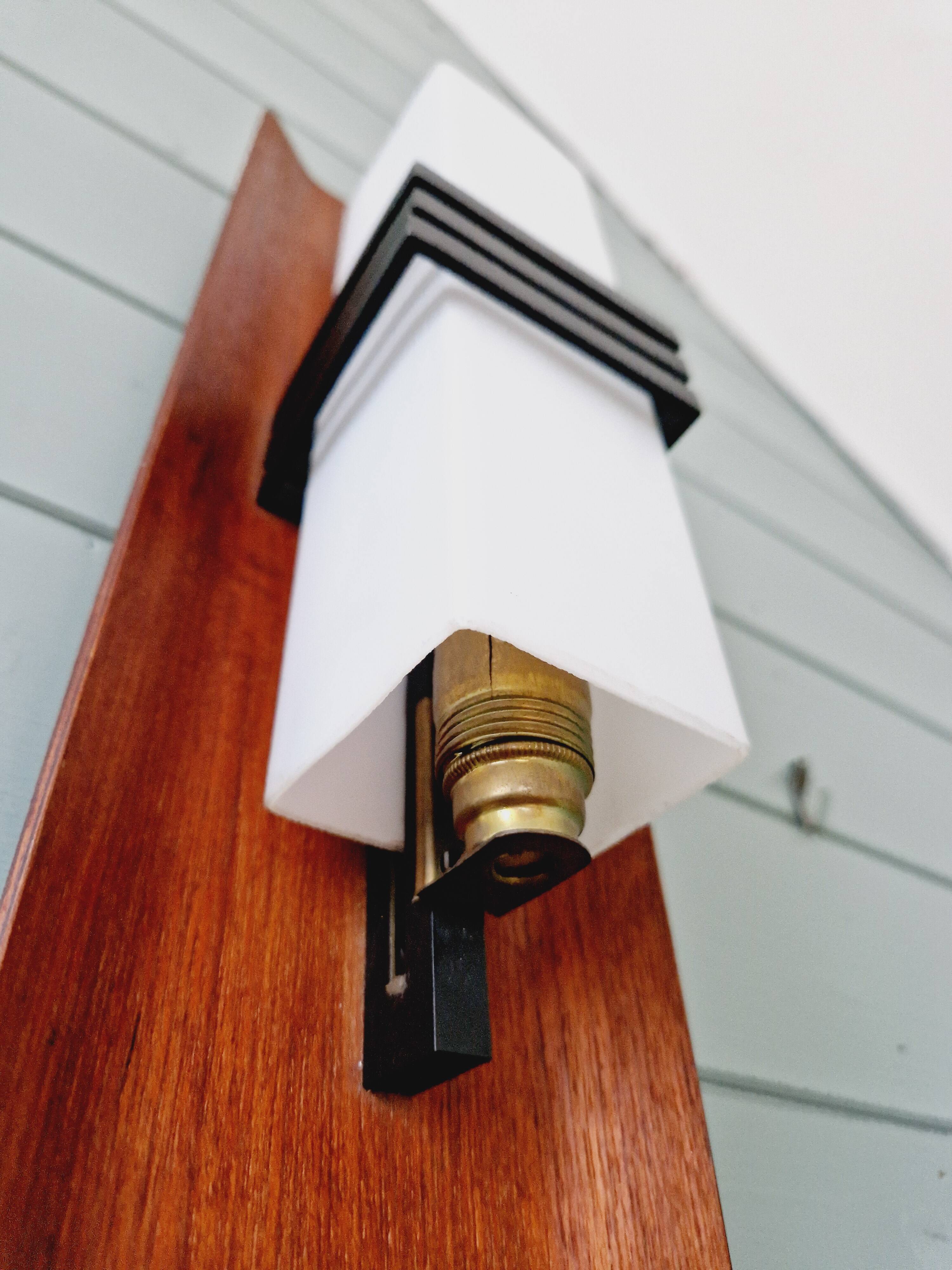Scandinavian wall light in opaline and teak, 1960s
