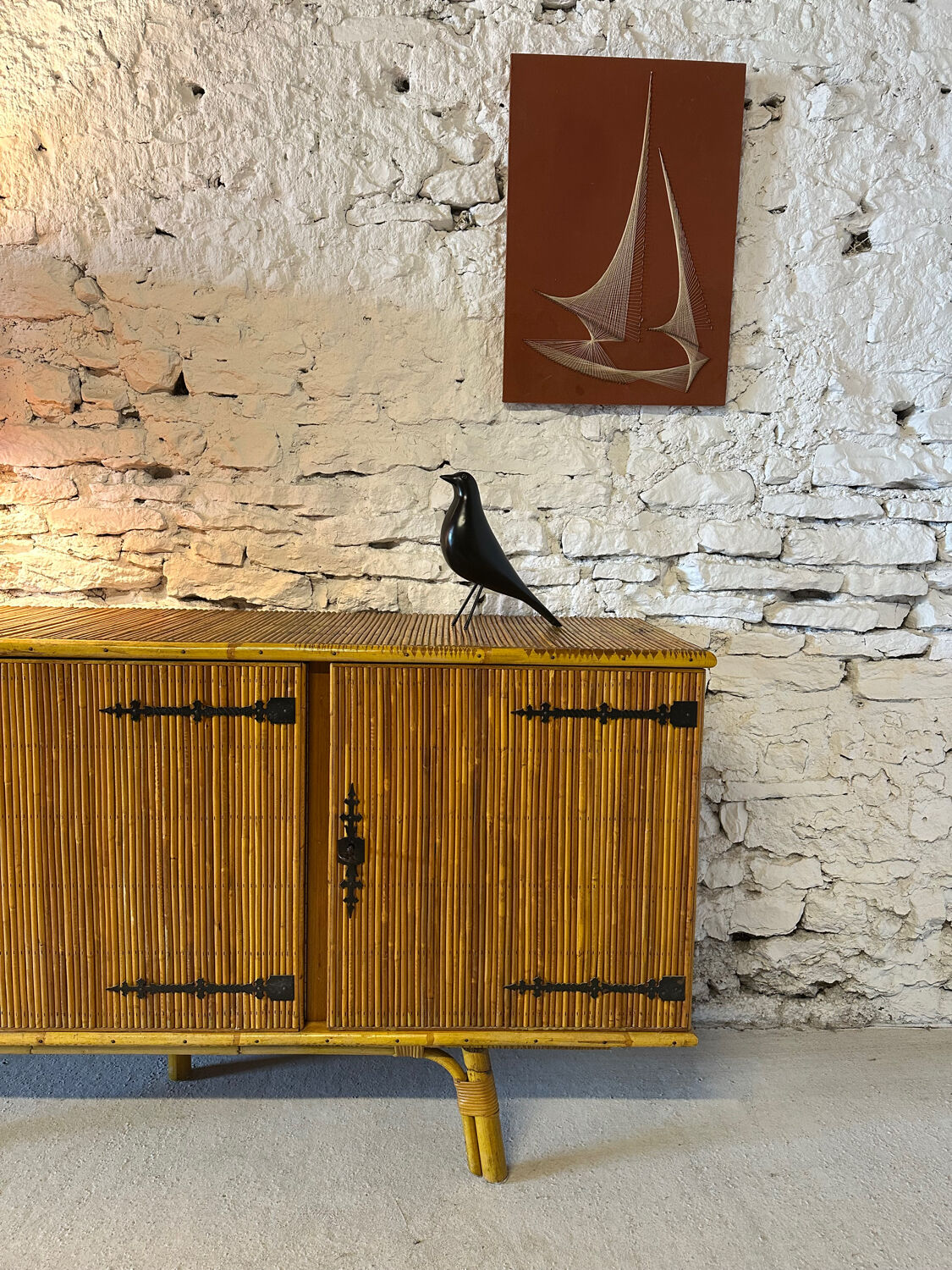 Bamboo and metal enfilade in the Audoux Minet style, 1950s.