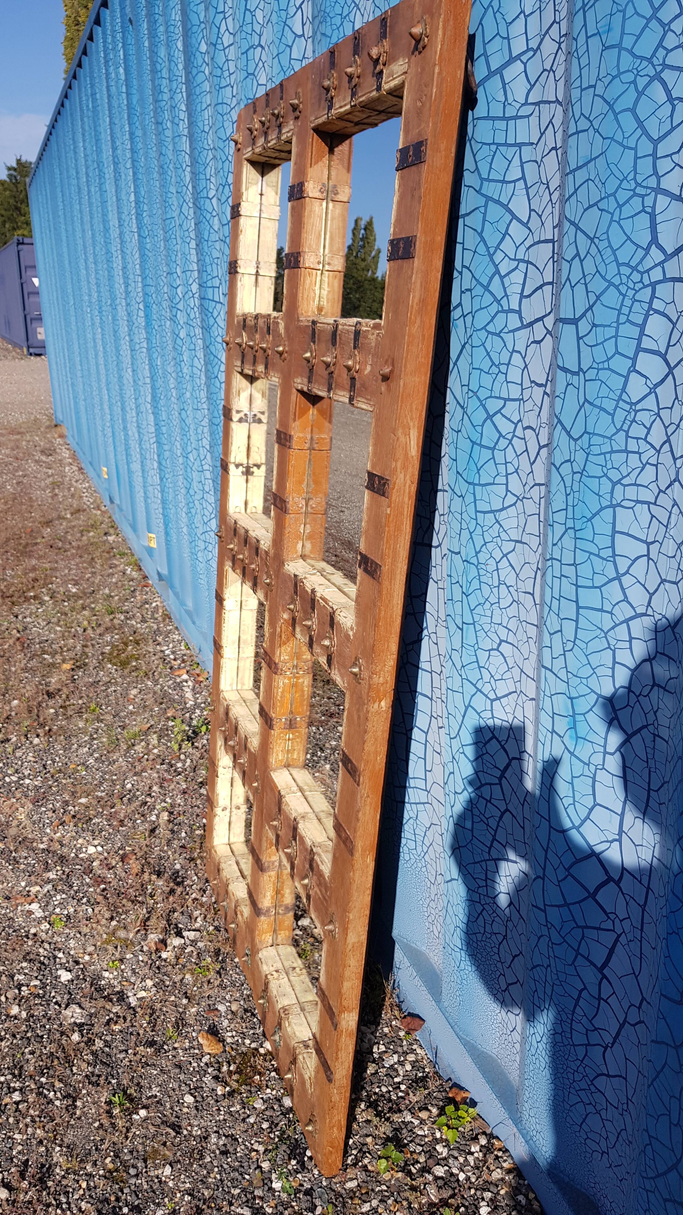 Old Burmese teak mirror with copper fittings