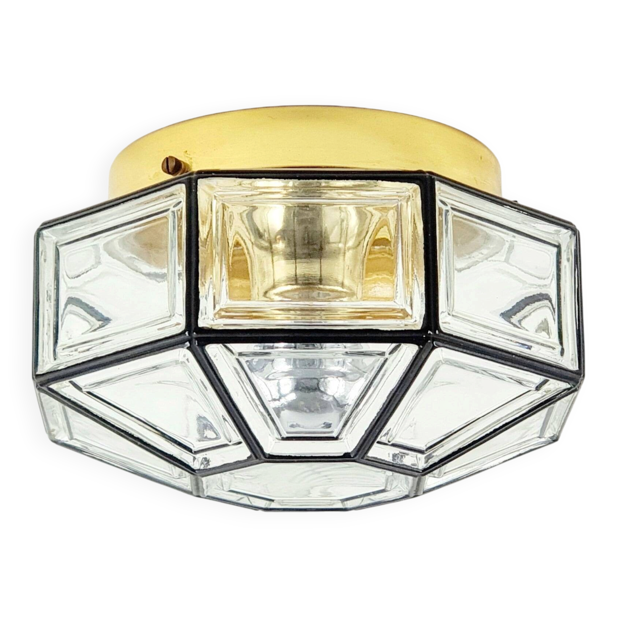 Mid-Century Modern Glass & Brass Ceiling Light from Limburg, Germany, 1960s