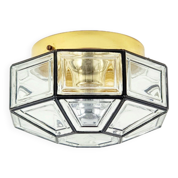 Mid-Century Modern Glass & Brass Ceiling Light from Limburg, Germany, 1960s