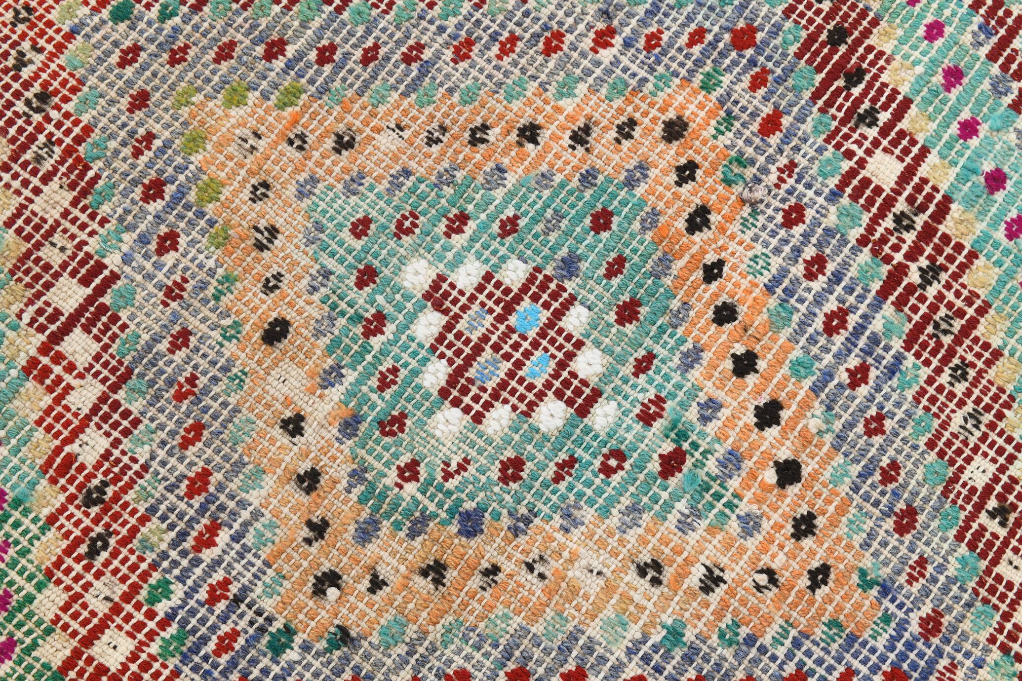 4x8 Blue & Green Oriental Kilim Rug, 133x253Cm