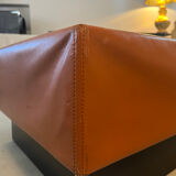 Caramel leather and black glass coffee table