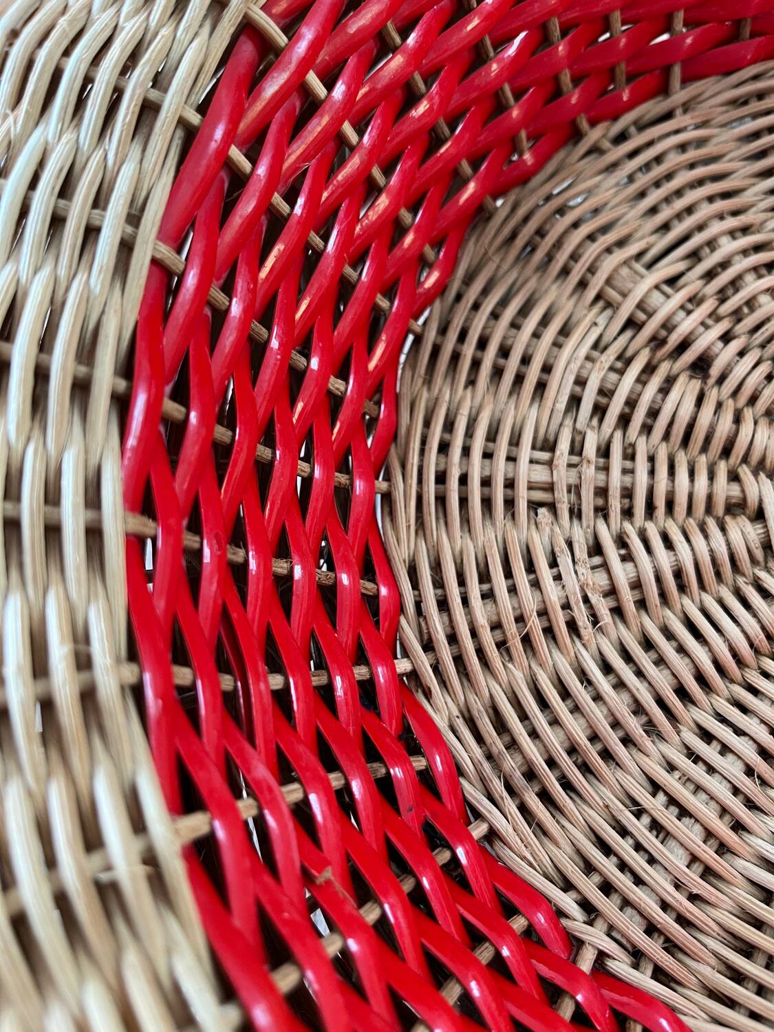 Rattan basket with red trim
