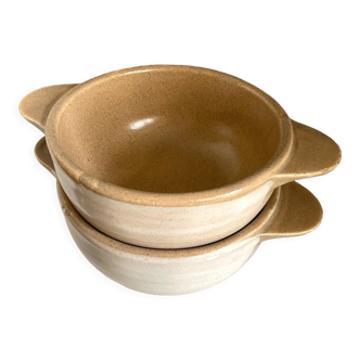 2 beige glazed ceramic ear bowls