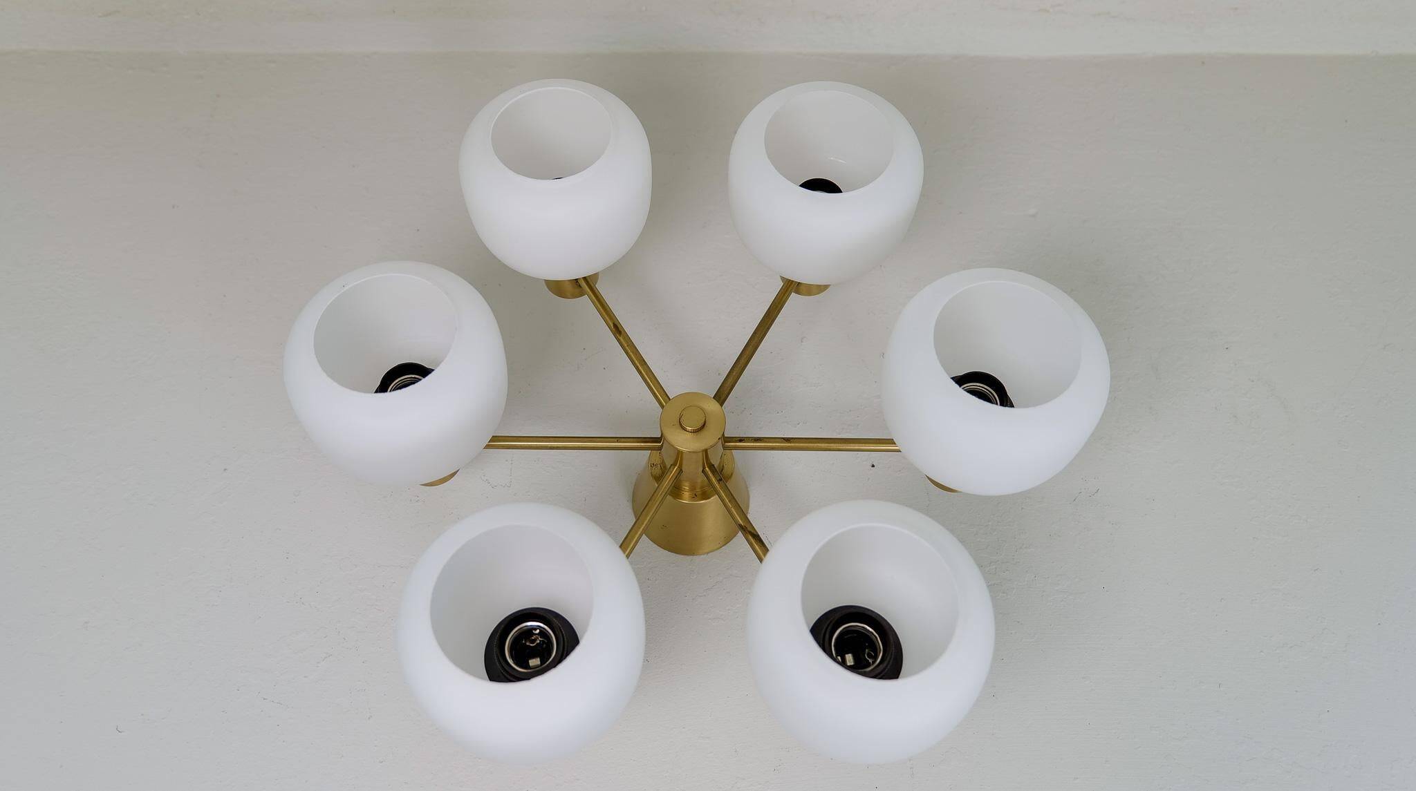 Mid-century brass ceiling light ASEA Sweden, 1950s
