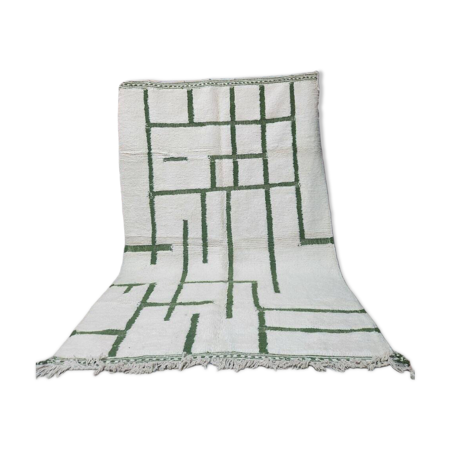 Large Beni Ouarain Berber rug in cream & green 300x200 cm – Handcrafted wool