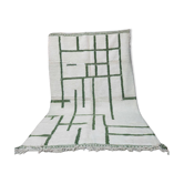 Grand tapis berbère Beni Ouarain écru & vert 300x200 cm – Laine fait main
