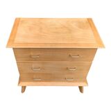 Vintage chest of drawers with compass feet, solid raw beech, 1960s