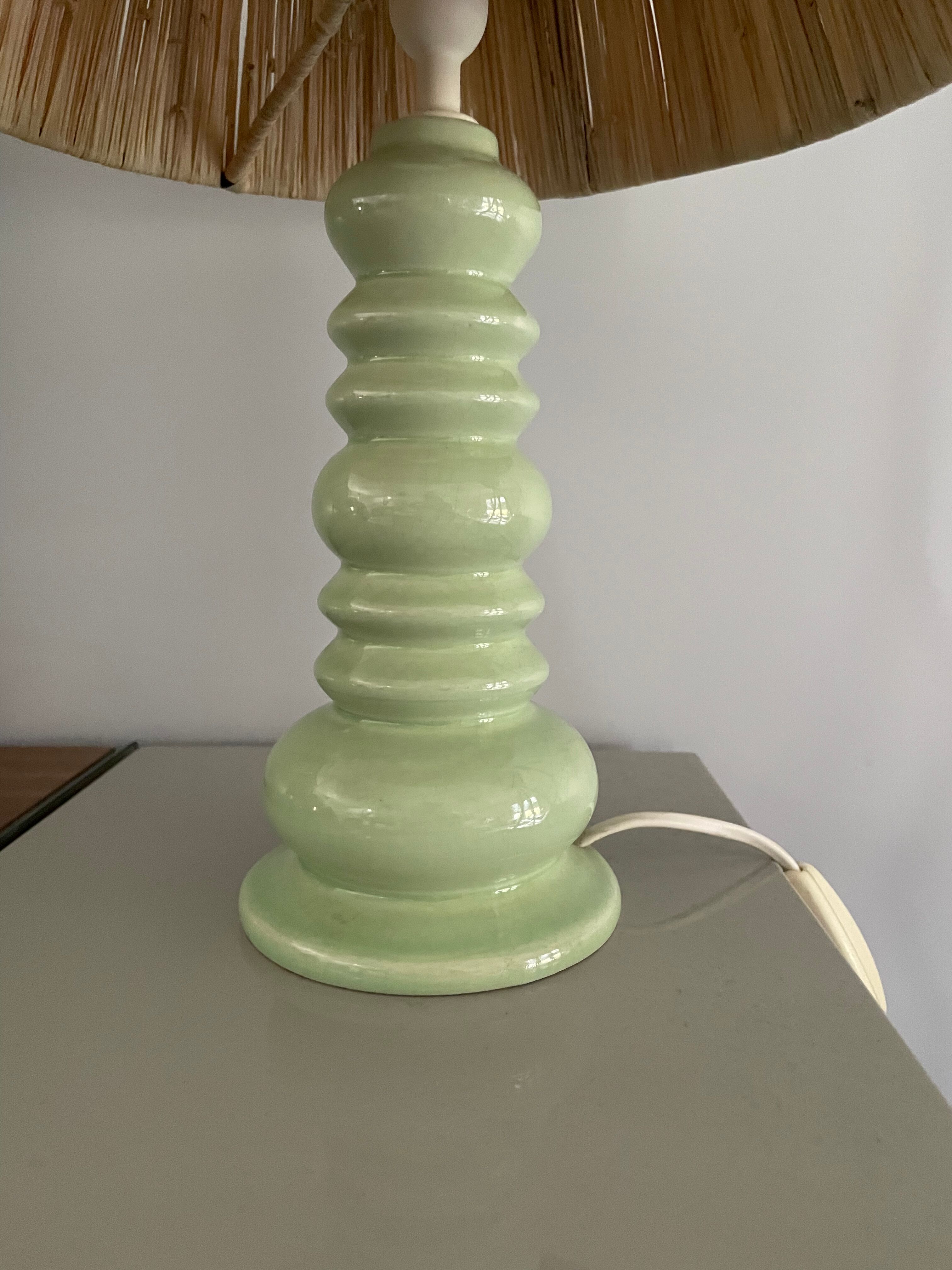 Lampe vintage pastel abat-jour raphia