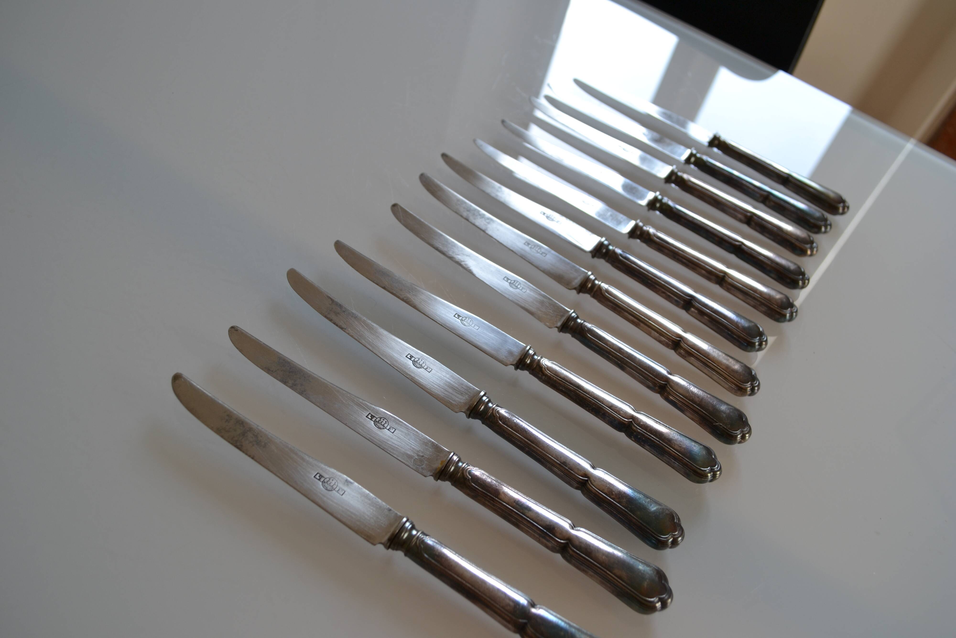 12 silver metal dessert or cheese knives