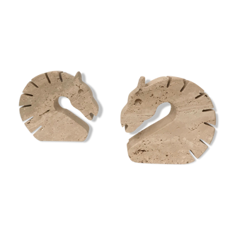 Pair of travertine "horse" bookbands by Fratelli Mannelli