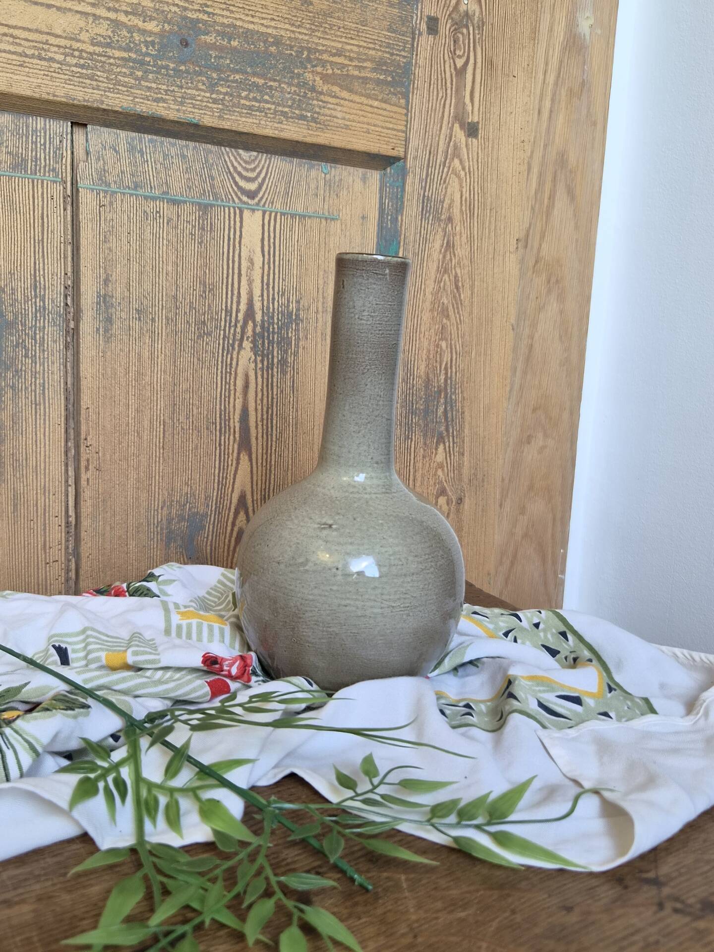 Glazed stoneware single-flower vase signed Jean Dubost, vintage Fr