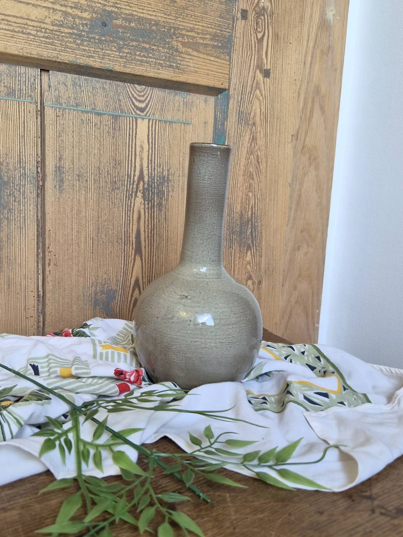 Glazed stoneware single-flower vase signed Jean Dubost, vintage Fr