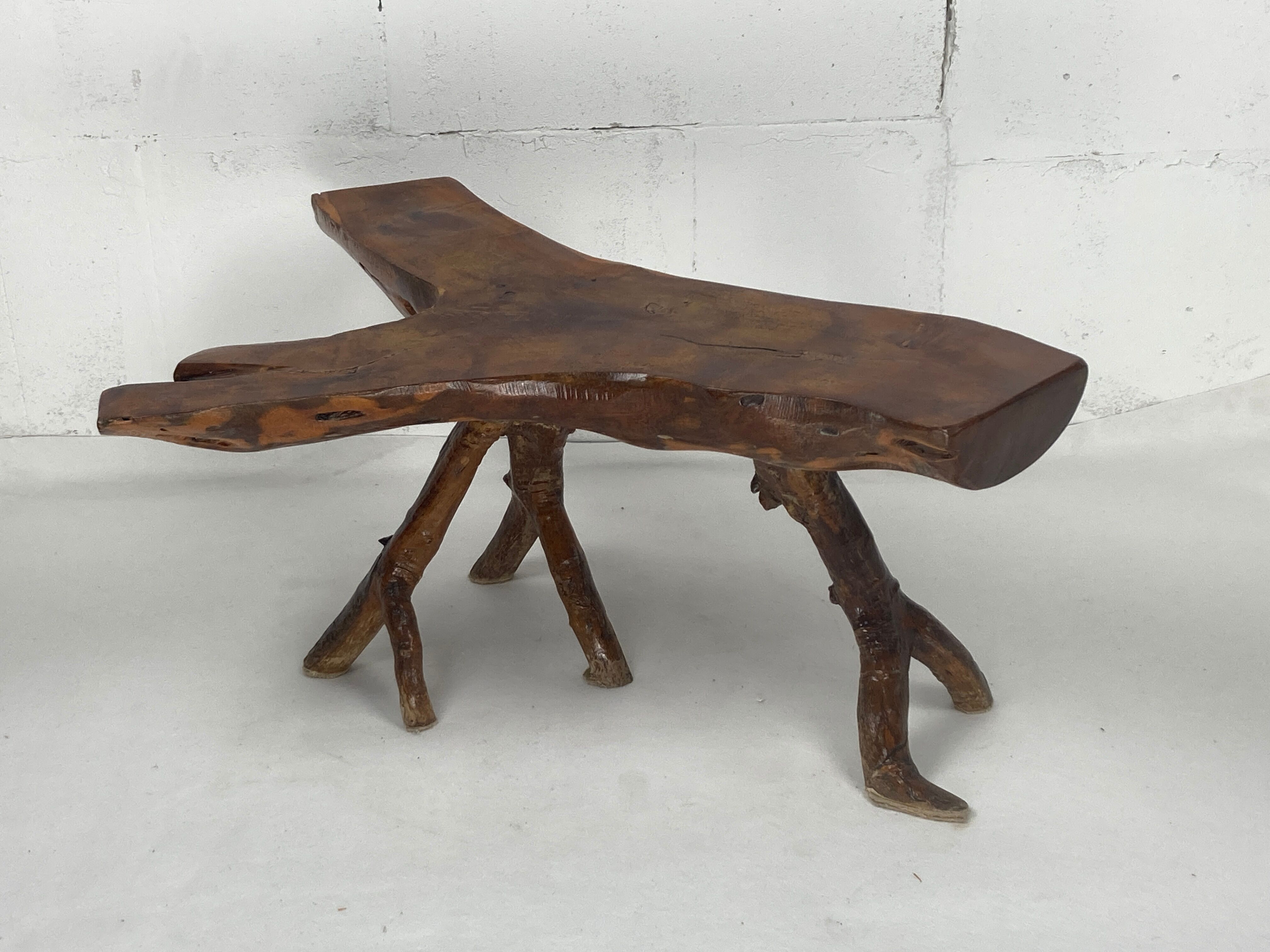 Wabia sabi rustic tree branch side table, Dutch 1960s