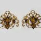 Large pair of Italian wall sconces in gilded wrought iron, 3 lights. 50