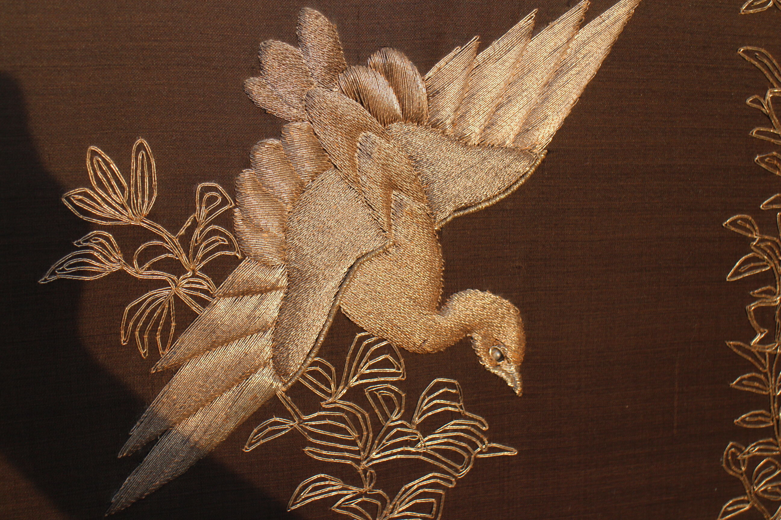 Japanese screen embroidered golden threads