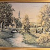 Vintage West German art print by Franz Josef Noha “Autumn Landscape” signed