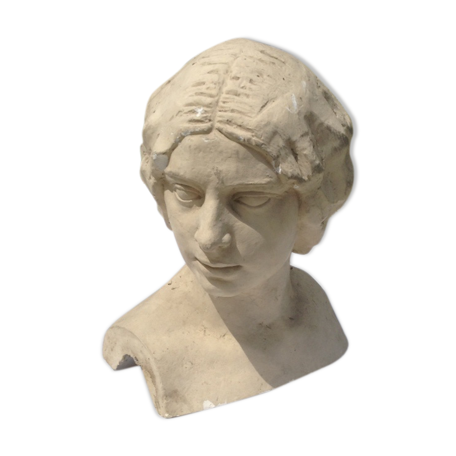 Tête de femme en plâtre peint ancienne