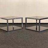 Italian Side Tables - Mid-Century Chrome/Smoked Glass, 1970s