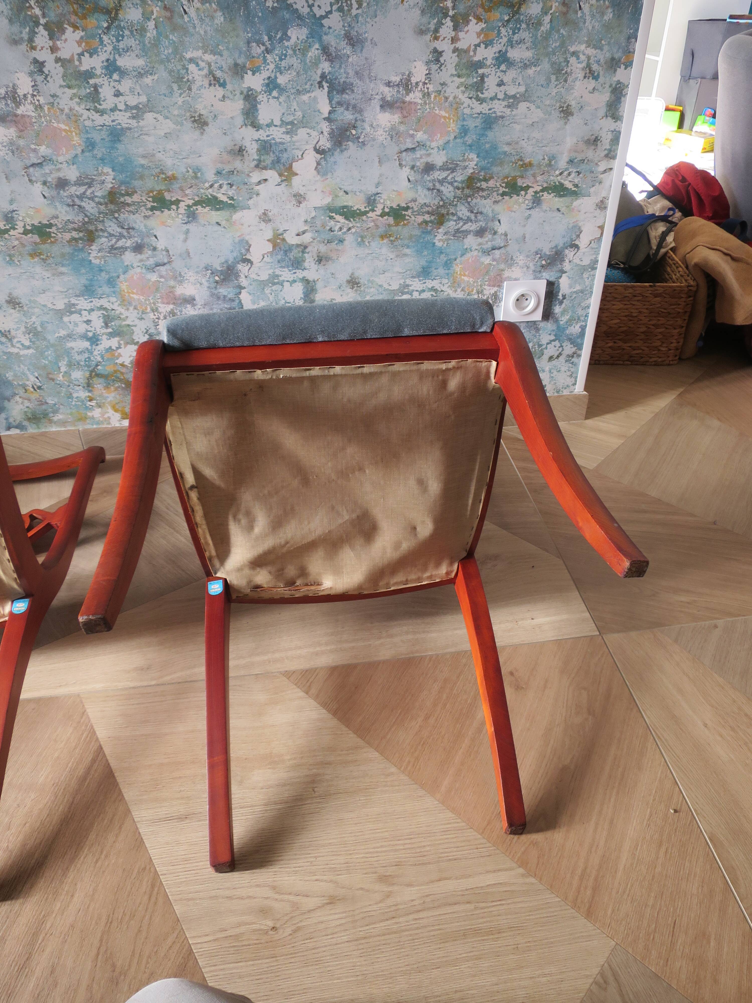 Rare - Set of 4 Louis Philippe/restoration style chairs with medallion - Colour blue / cherry wood