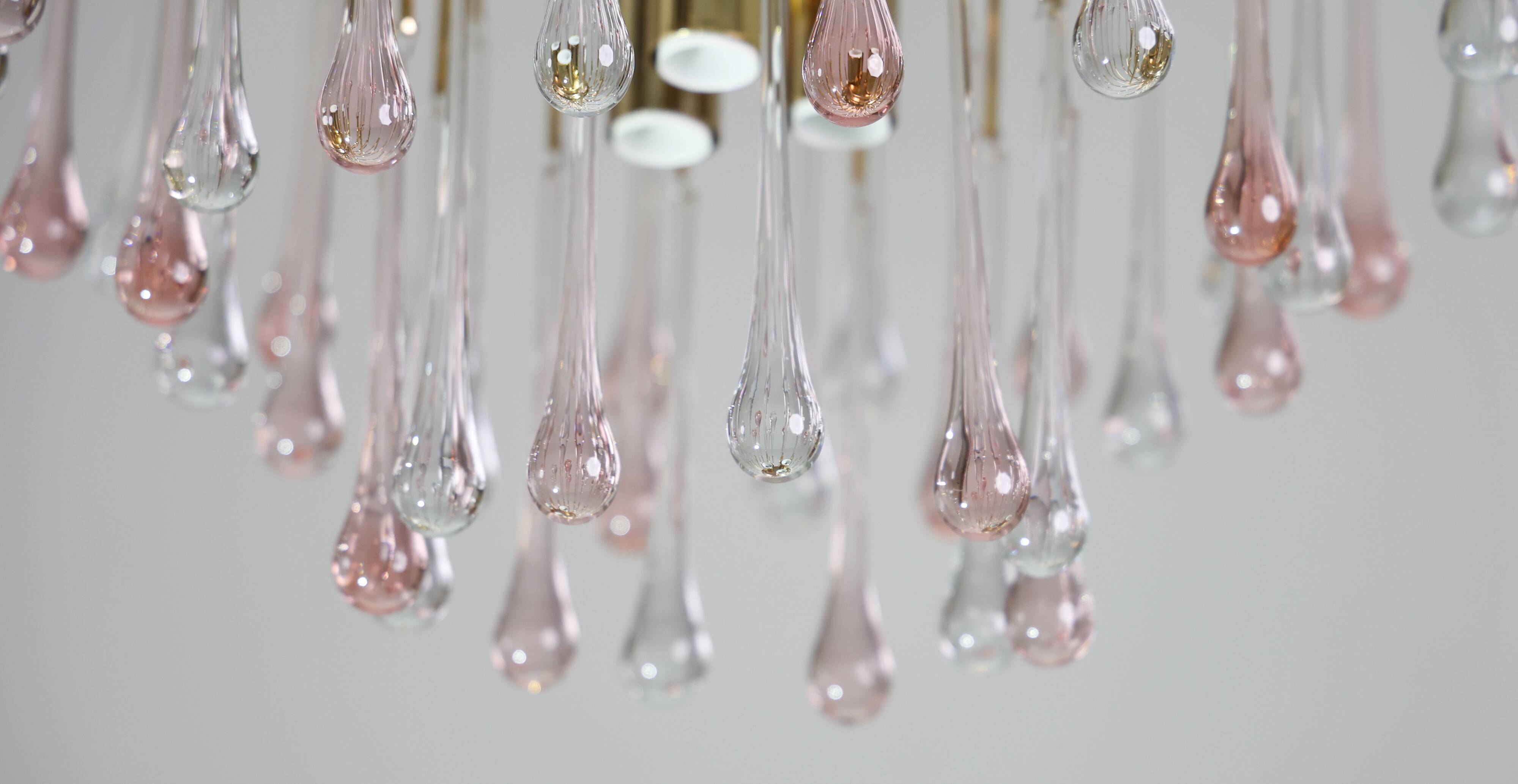 Lady Grace, Chandelier with Pink and Transparent Pendants, Murano Glass, 19