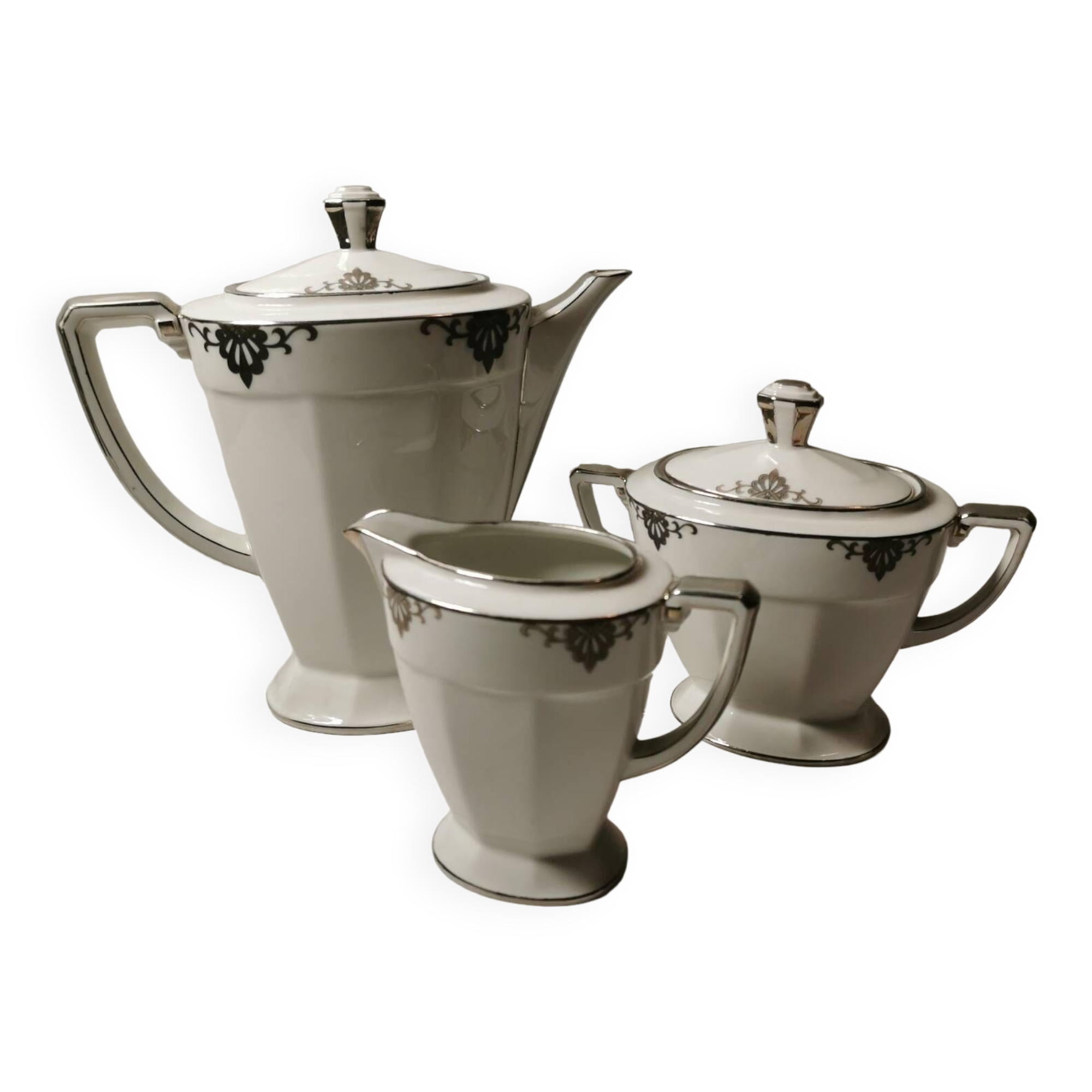 Limoges porcelain coffee maker, sugar bowl, art deco period f. great