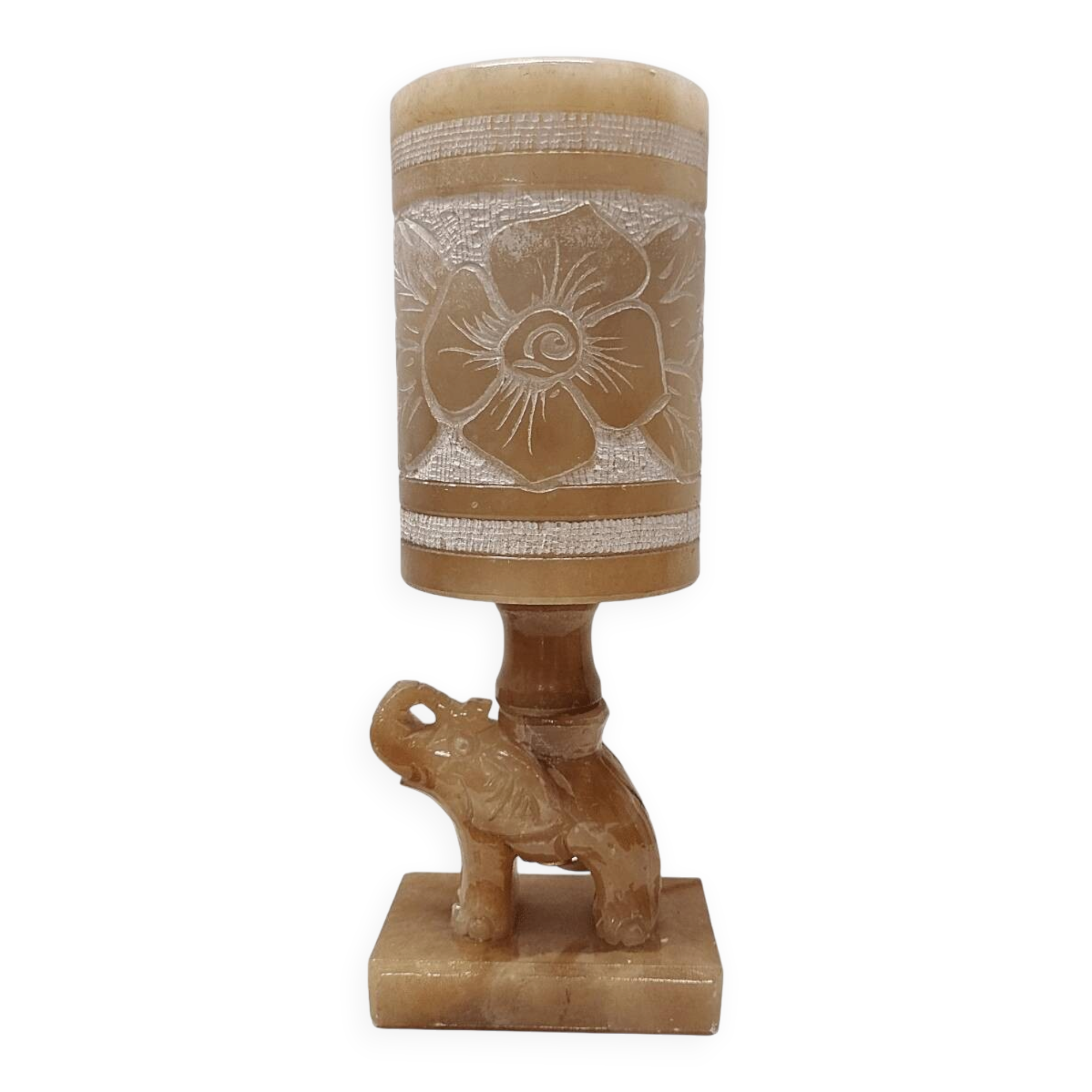 Vintage alabaster table lamp with elephant 1960s