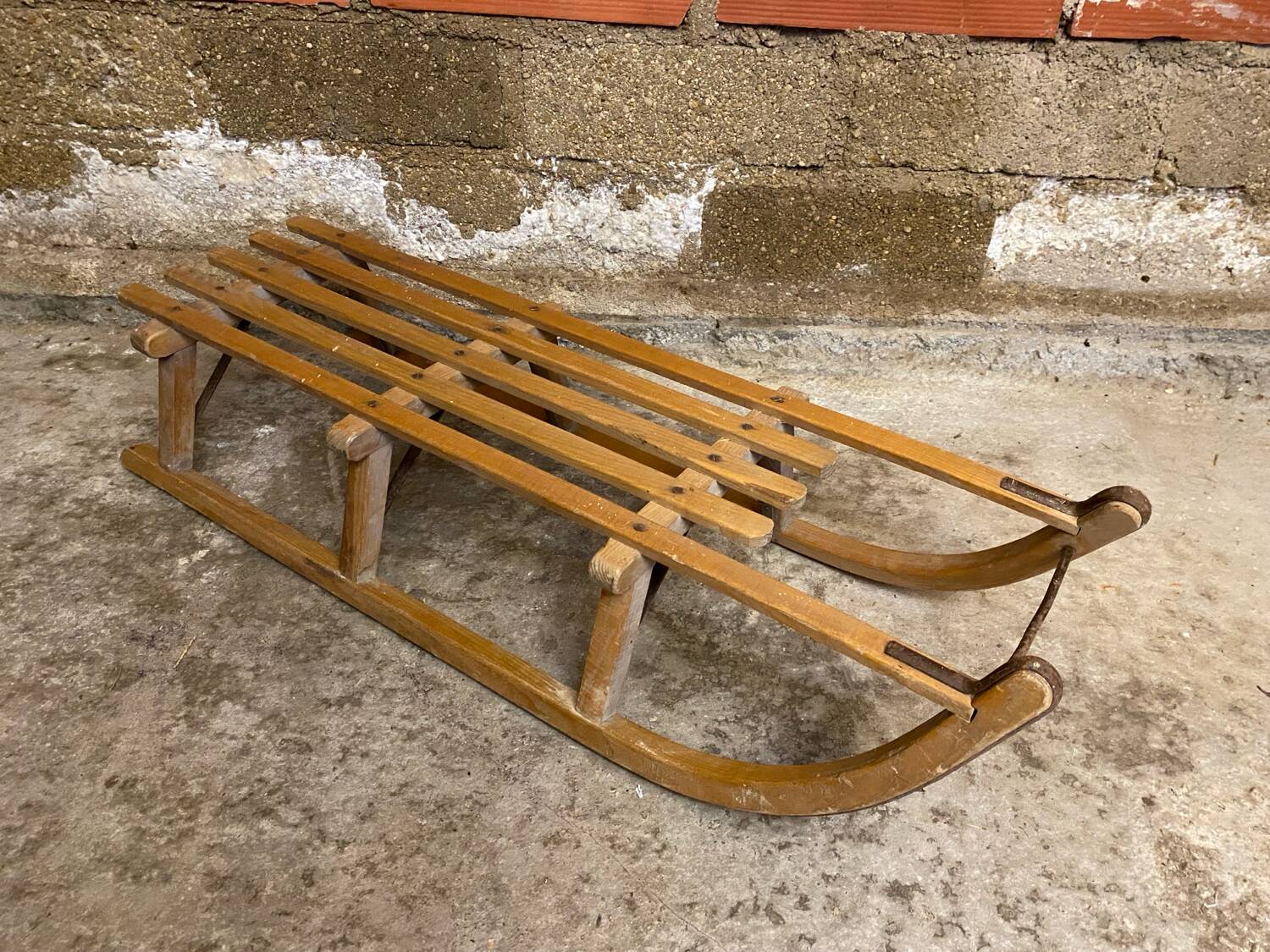 Vintage Davos wooden & metal sled for winter sports