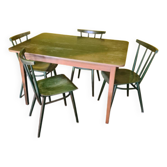 Table de salle à manger vintage Ligna avec 4 chaises 1960