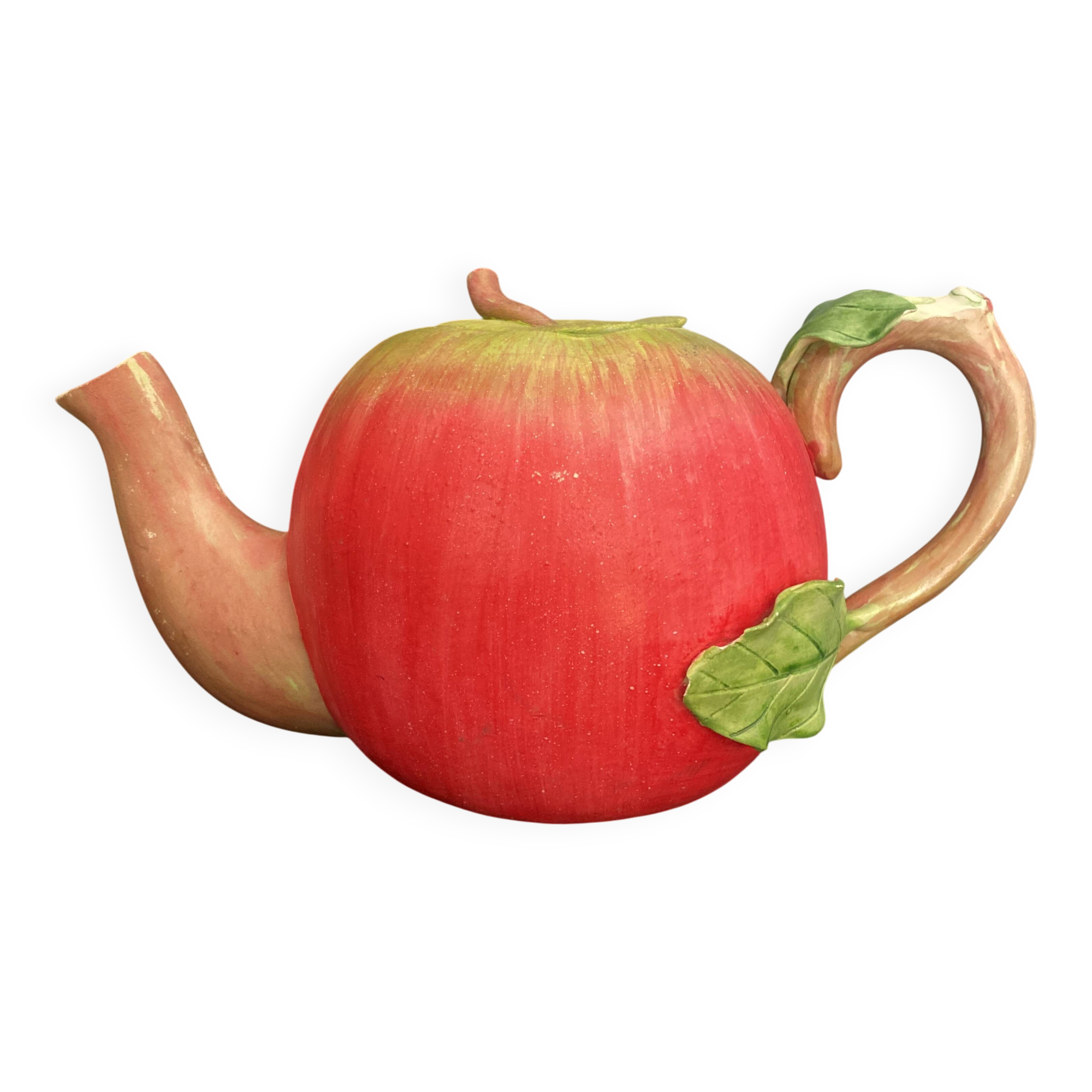 Vintage Apple Teapot in Barbotine – Retro / Cottagecore Decor