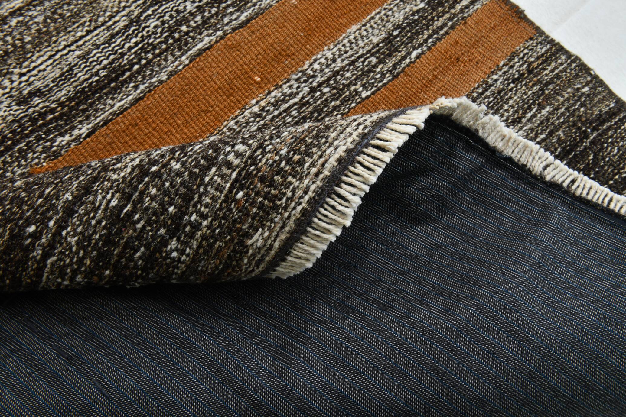 Tapis de couloir Kilim rayé marron crème 2x9, tapis de cuisine, 69x272 cm