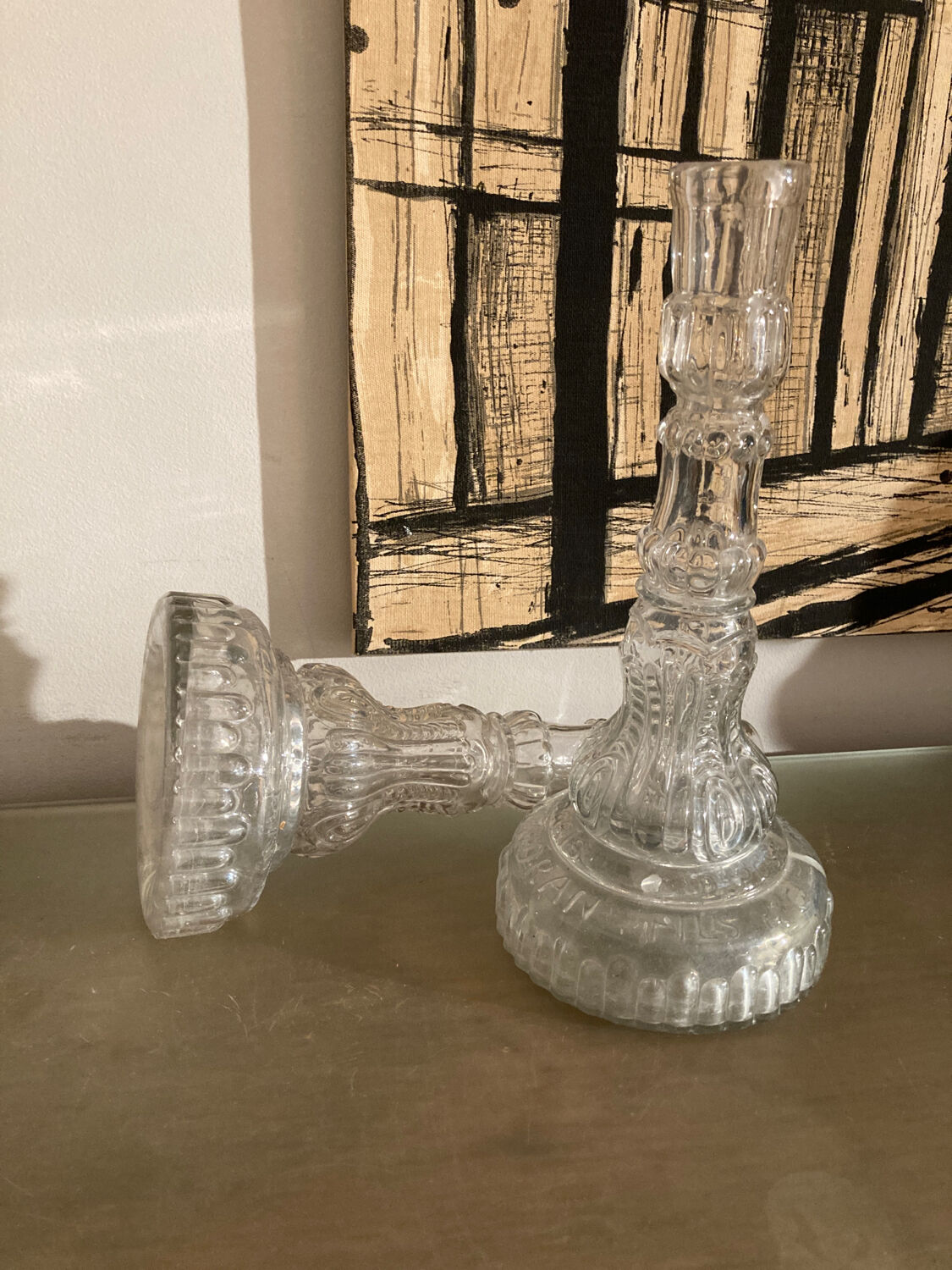 Pair of antique glass candle holders