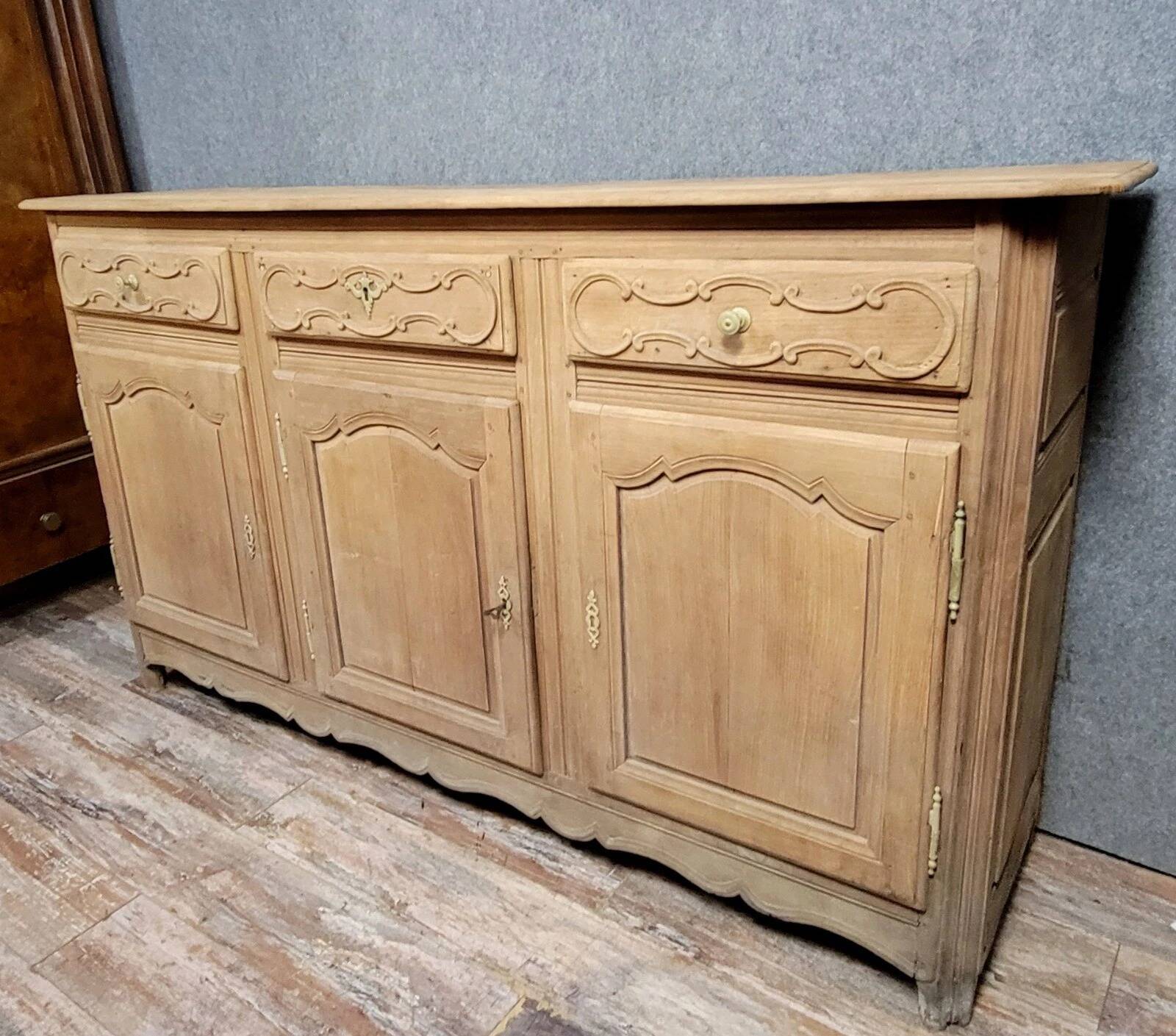 Louis XV period sideboard in solid wood with an air-abrasive finish